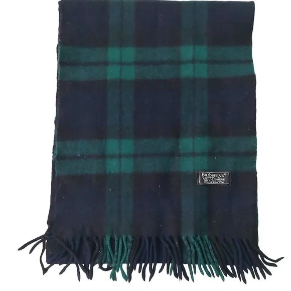 Vintage Burberry Navy Blue Green Plaid Fall Winter Luxury Outdoor Scarf Scarves - Picture 3 of 4